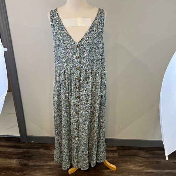 AMERICAN EAGLE Blue Floral Button Down Maxi Sleeveless Dress (L) - Picture 6 of 15